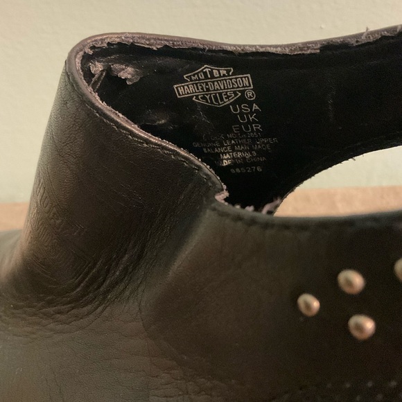 Harley-Davidson Women’s Black Leather Wedge Open Toe Heels Size 10 - Picture 11 of 16